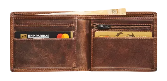 Maverick The Original – Portafoglio Bifold Compatto in Pelle con Zip Interna e Protezione RFID