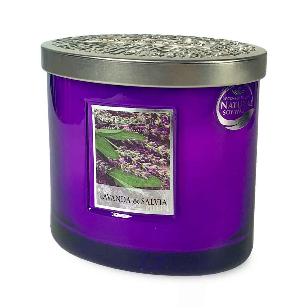 Heart & Home Candela Profumata in Cera di Soia Twin Ellipse Lavanda e Salvia – 230g