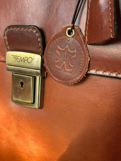 InTempo Firenze – Cartella da Lavoro in Vera Pelle Conciata al Vegetale Cuoio Cognac