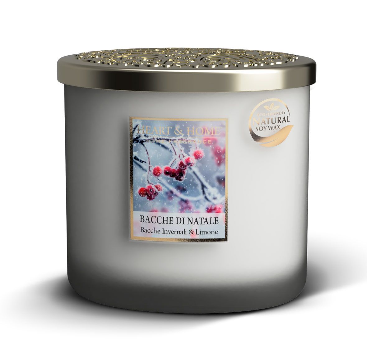 Heart & Home Candela Profumata in Cera di Soia Twin Ellipse Bacche di Natale – 230g
