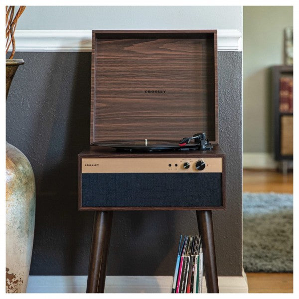 Crosley Jasper Giradischi con Gambe – Finitura Noce, Bluetooth In/Out e Casse Integrate